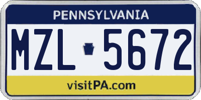 PA license plate MZL5672