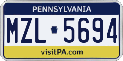 PA license plate MZL5694