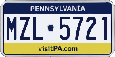 PA license plate MZL5721
