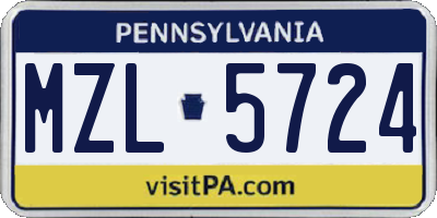 PA license plate MZL5724