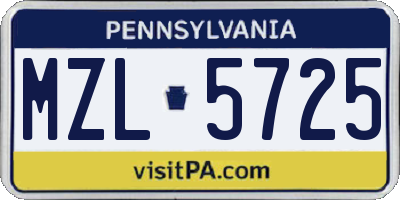 PA license plate MZL5725