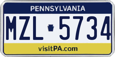 PA license plate MZL5734