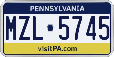 PA license plate MZL5745