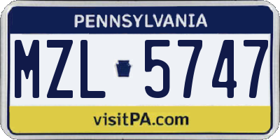 PA license plate MZL5747