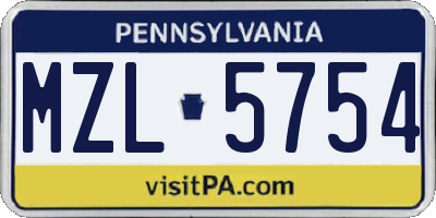 PA license plate MZL5754