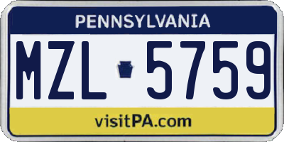 PA license plate MZL5759