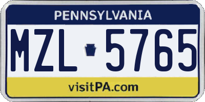 PA license plate MZL5765