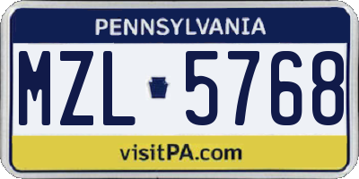 PA license plate MZL5768