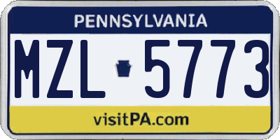 PA license plate MZL5773