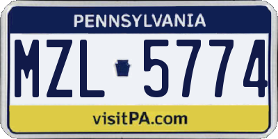 PA license plate MZL5774