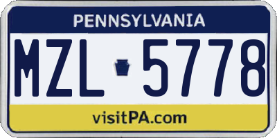 PA license plate MZL5778