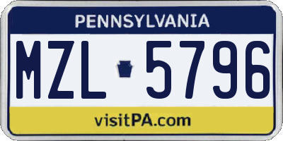 PA license plate MZL5796