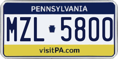 PA license plate MZL5800