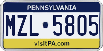 PA license plate MZL5805