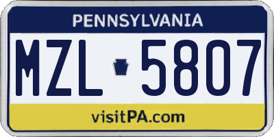 PA license plate MZL5807