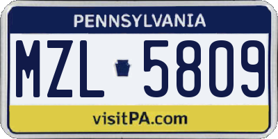 PA license plate MZL5809