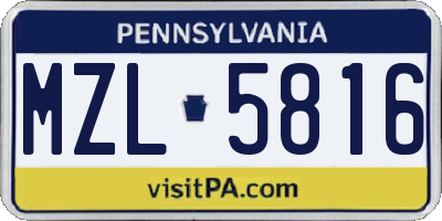 PA license plate MZL5816