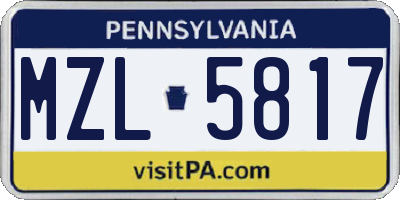 PA license plate MZL5817