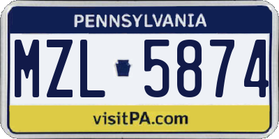 PA license plate MZL5874