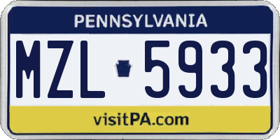 PA license plate MZL5933