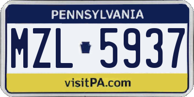 PA license plate MZL5937