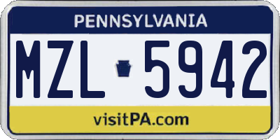 PA license plate MZL5942