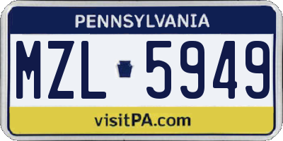 PA license plate MZL5949