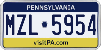 PA license plate MZL5954