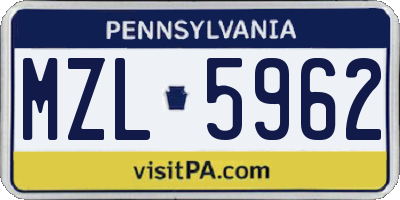 PA license plate MZL5962