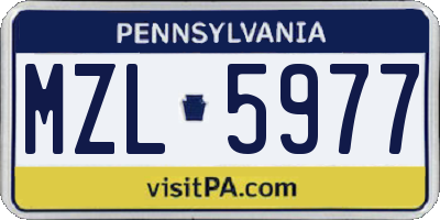 PA license plate MZL5977