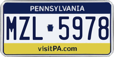 PA license plate MZL5978