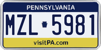 PA license plate MZL5981