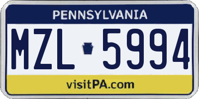 PA license plate MZL5994