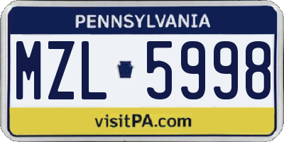 PA license plate MZL5998