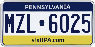 PA license plate MZL6025