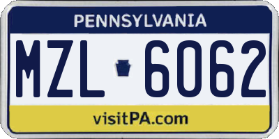 PA license plate MZL6062