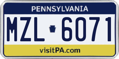 PA license plate MZL6071
