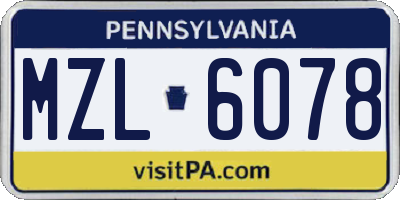 PA license plate MZL6078
