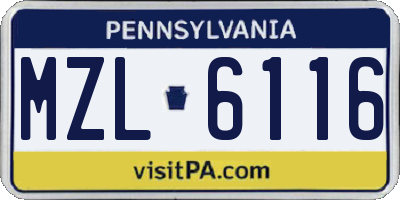 PA license plate MZL6116
