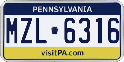 PA license plate MZL6316