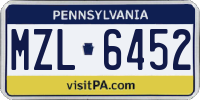 PA license plate MZL6452