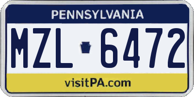PA license plate MZL6472