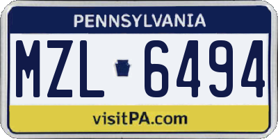 PA license plate MZL6494