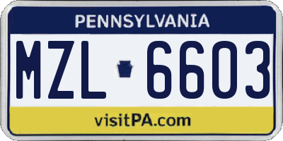 PA license plate MZL6603