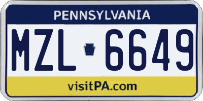 PA license plate MZL6649