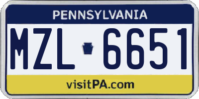 PA license plate MZL6651