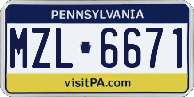 PA license plate MZL6671