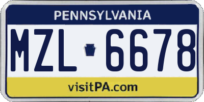 PA license plate MZL6678
