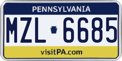 PA license plate MZL6685