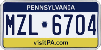 PA license plate MZL6704